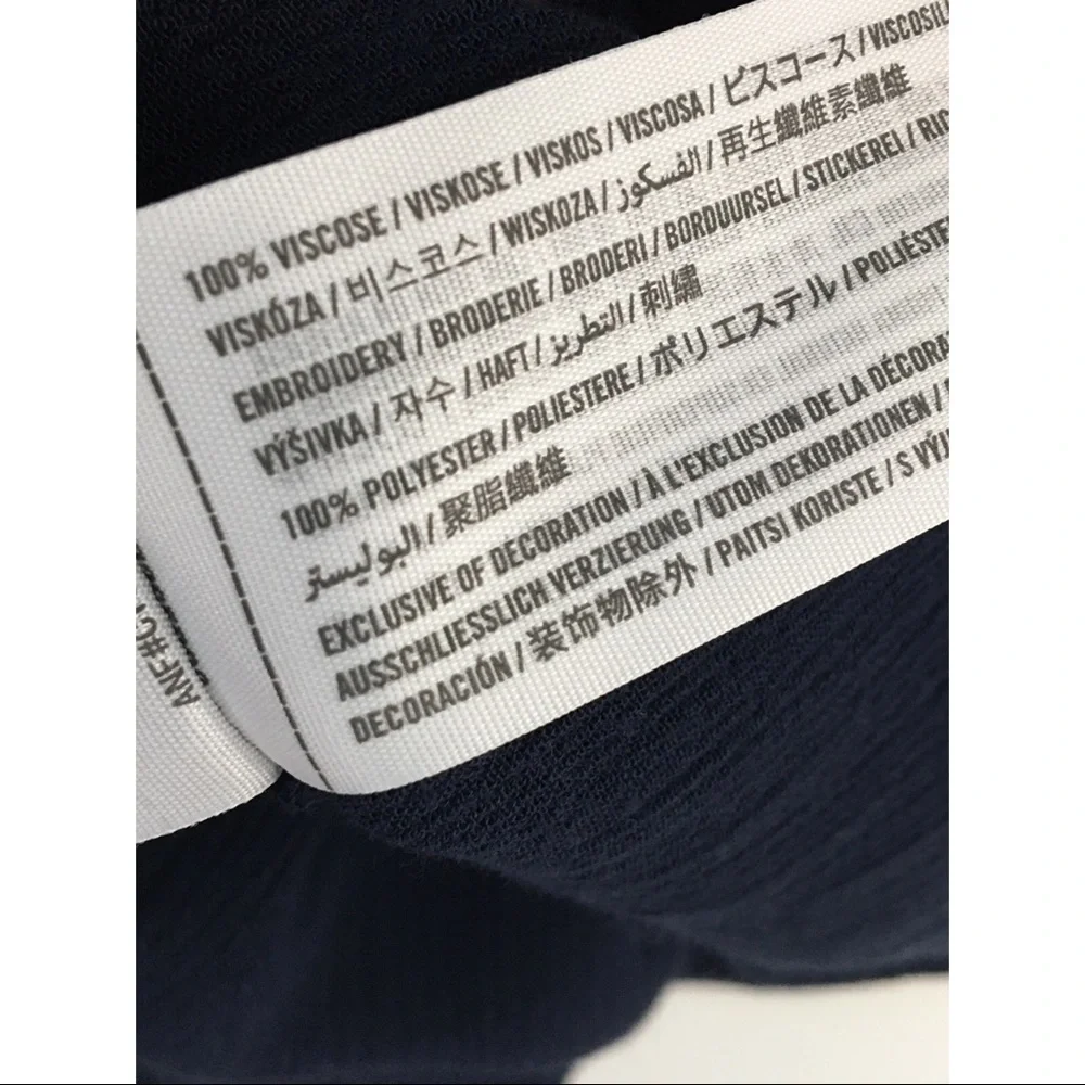 Hollister Navy Floral Embroidered Smocked Off the Shoulder Bell Sleeve Top - Picture 9 of 10